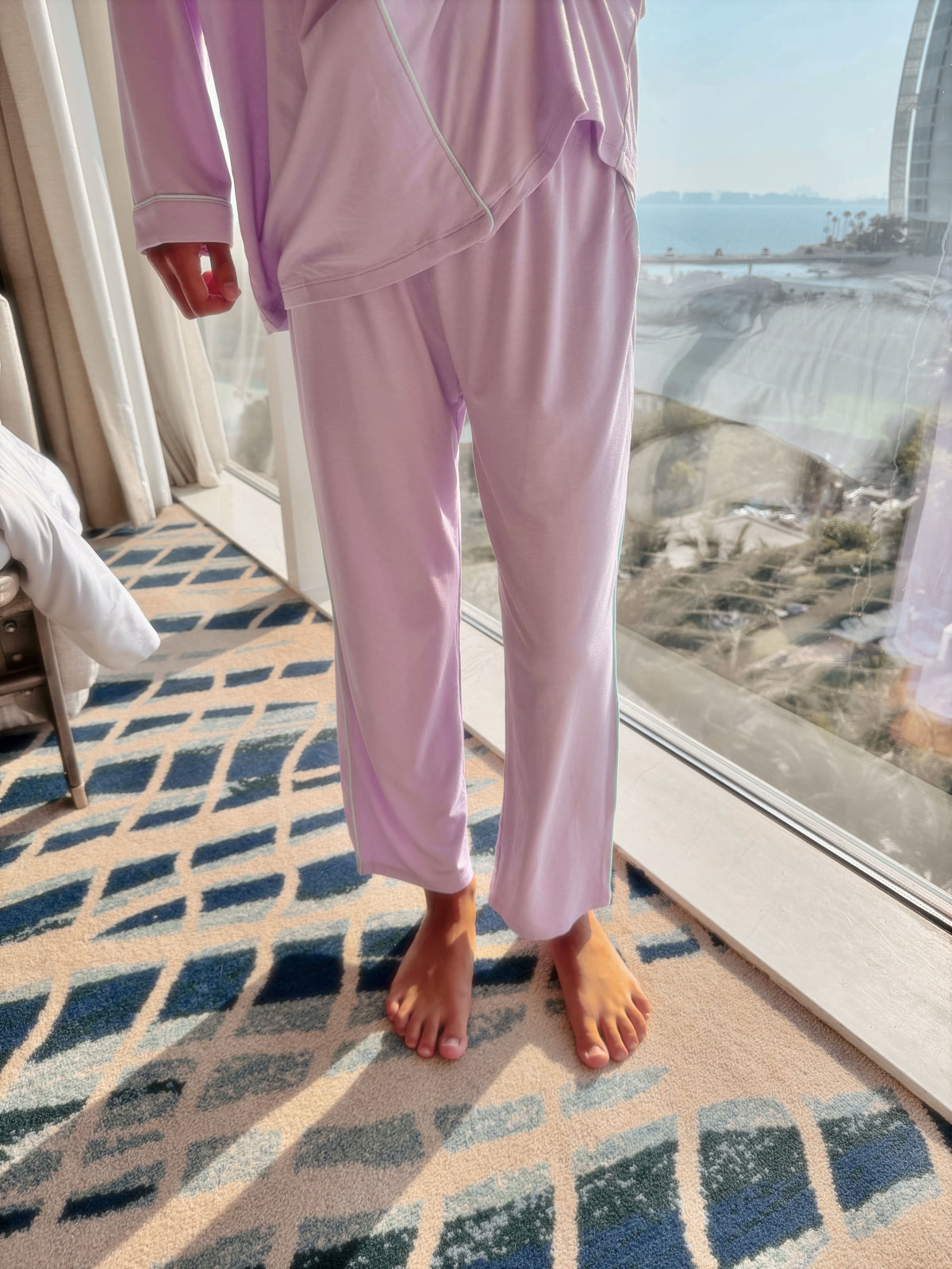 kids bamboo pyjama pants purple plum mint color styled
