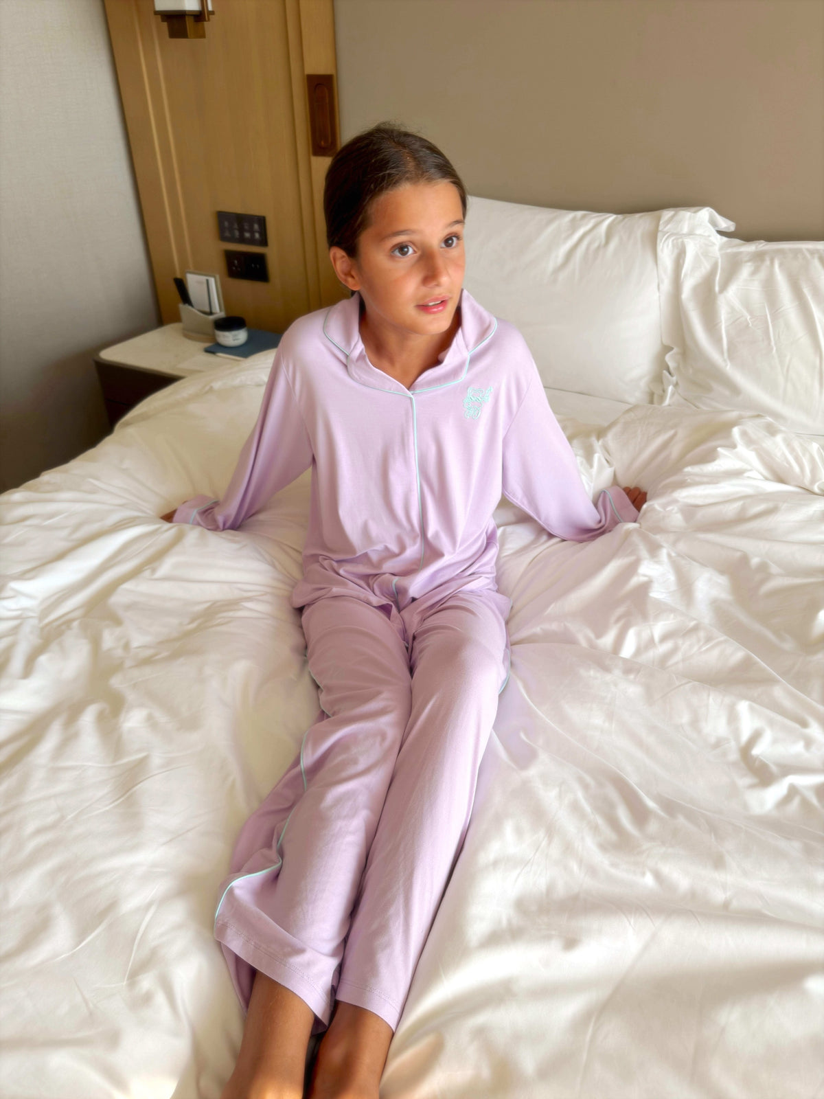 plum mint bamboo kids purple pyjama set styled